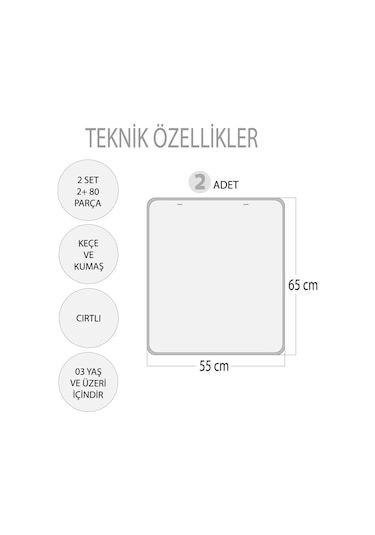 2 Set - 80 Parça Tox Evcil ve Vahşi Parça Birleştirme Oyunu Keçe