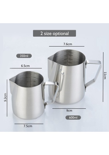 Leezsing 304 Paslanmaz Çelik Süt Köpük Kavanozu 350ml - İç Çift Ölçekli Dar Boşalma Açığıyla Gümüş