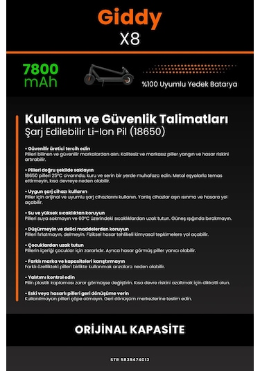 Giddy X8 / 36v 7800mAh Elektrikli Scooter Bataryası
