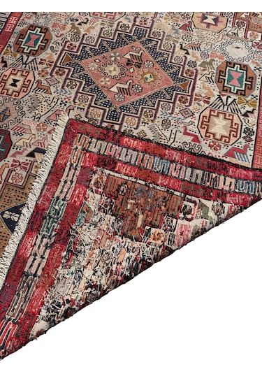 El Dokuma İran Şahseven Kilimi 113x190 Kırmızı Kök Boya %100 Yün Kilim Renkli