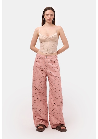 Itsbasic Kadın Pembe 7s6-98 Süper Baggy Fit Puantiyeli Denim Jean