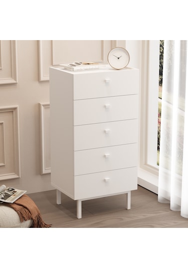 Robinhome Rhode Şifonyer 5 Çekmeceli Ahşap Ayaklı Beyaz