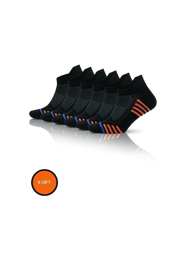 Collection 6 Çift Bambu Spor Dikişsiz Performans Kısa Patik Erkek Siyah