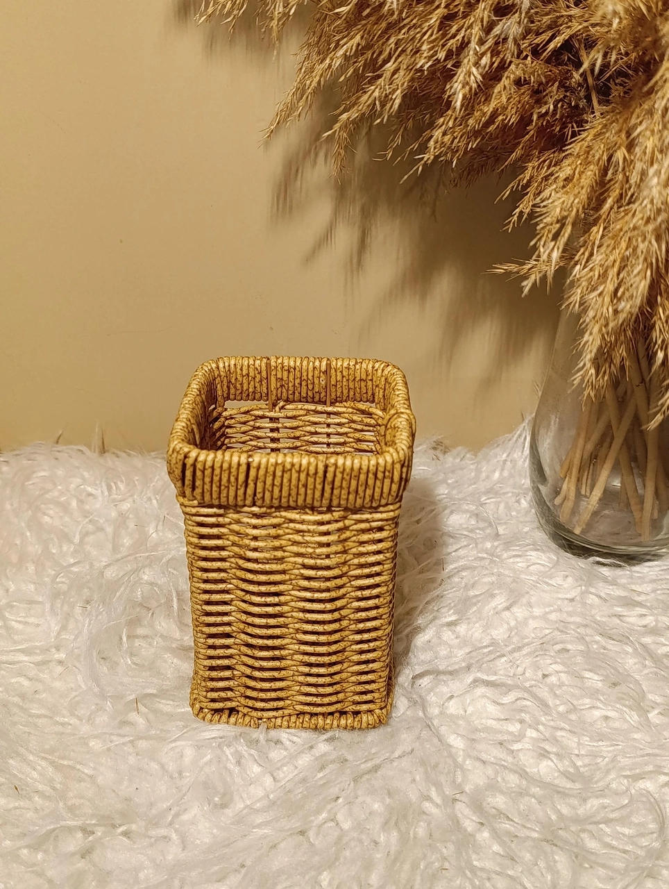 Hasır Rattan Kare Kaşıklık / Organizer Diğer