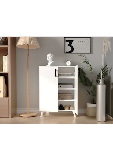 4 Raflı 2 Kapaklı Ayakkabılık Çok Amaçlı Dolap Banyo Dolabı Mutfak Dolabı Beyaz Beyaz