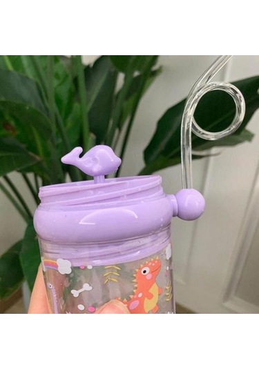 Yaratıcı Balina Sprey Kupası Sevimli Karikatür Balina Desen Sippy Kupası Taşınabilir Çocuk Su Geçirmez Kupası Bardaklar Taro Mor 1 Kat Pembe