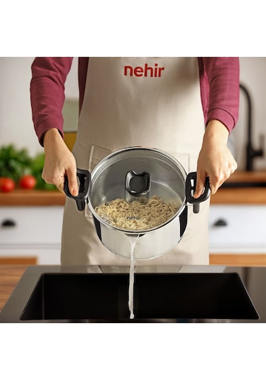 Nehir Napoli 22 Cm Paslanmaz Çelik Süzgeç Kapaklı Fonksiyonel Derin Tencere
