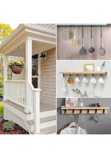 Ganzhoushop 10 Adet Ağır Hizmet Tipi Tavan Kancaları - Paslanmaz Çelik Raf Altı Askıları, Siyah Çok Renkli