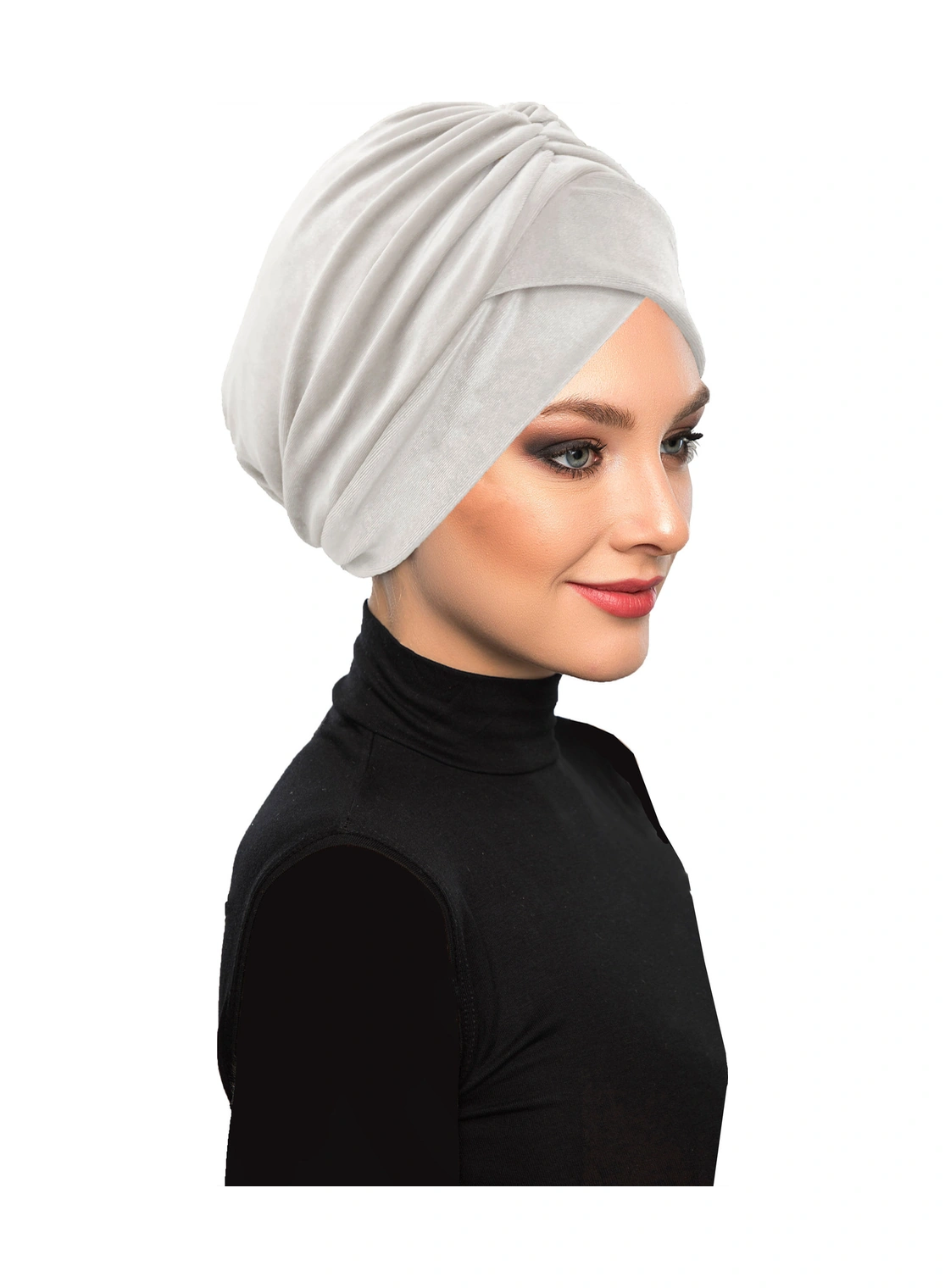 Kadife Kardelen Astarlı Krem Hazır Türban Tesettür Bone Krem