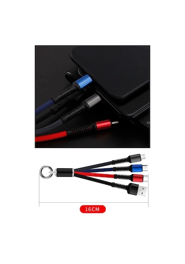 Zmc Bilişim Işıklı Anahtarlık Model 3 İn 1 Usb Çıkışlı Mikro,type-c Ve İphone Uyumlu Şarj Kablosu