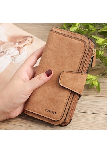 Kadın Bozuk Para Bölmeli Pu Deri Uzun Cüzdan Kahverengi B821 Kahverengi Kahverengi