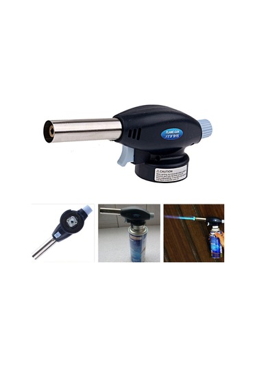 Ramidos Şişirme Meşalesi Bütan Gaz Alev Atıcı Brülör Kaynak Otomatik Ateşleme Lehimleme Barbekü Siyah