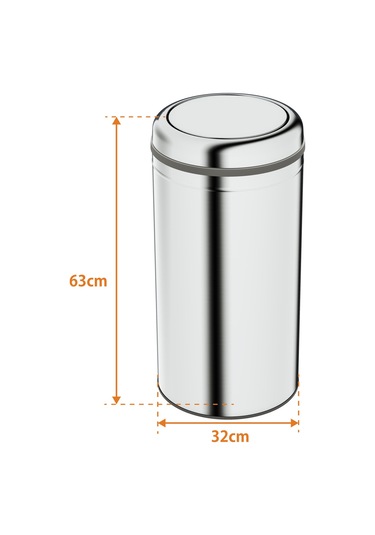 Aqua Bagno Basic Çöp Kovası - Sallanır Kapaklı 45 L, Parlak Krom Paslanmaz Krom