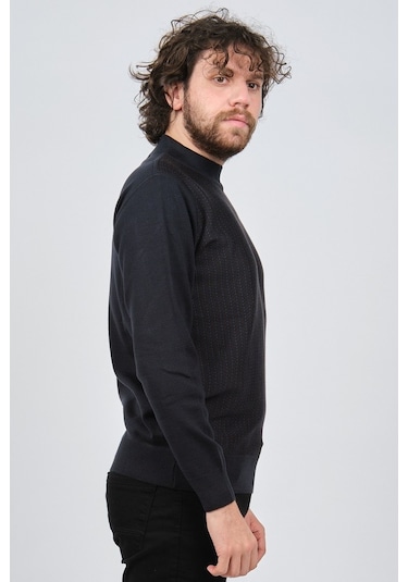 Çizgi Triko Erkek Yarım Balıkçı Çizgi Desenli Kazak 42564234 Kahv Kahverengi