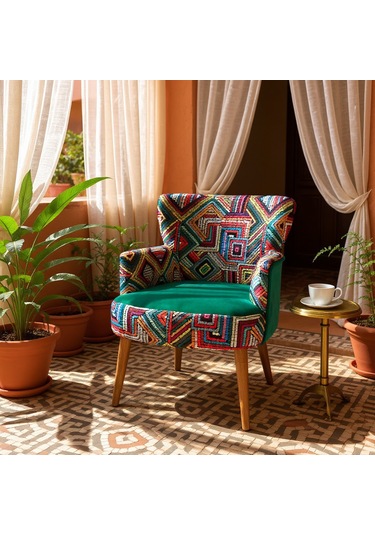 Roma Berjer - Modern Tekli Koltuk - Dijital Baskı Kumaş - Yeşil