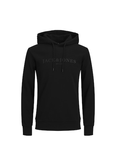 Jack & Jones Erkek Logo Baskili Kapüsonlu Sweatshirt - Luke 12214639 Black Bej