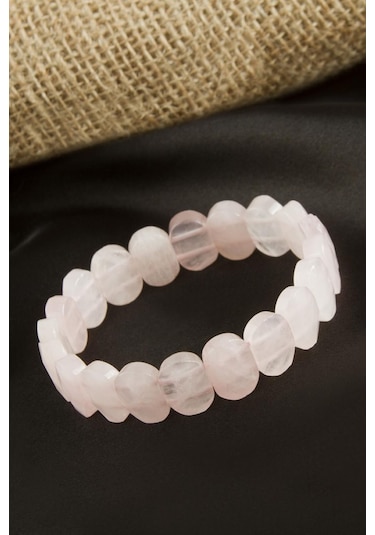 Oval Kesim Orjinal Pembe Kuvars Doğaltaşlı Bileklik 0336