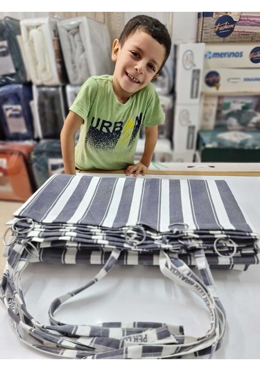 Devrim Olivya Tekstil Halkalı Yeşil-beyaz Özel Dikim Lüks Branda Balkon Perdesi En X Yükseklik Ölçü Seçenekleriyle Gri Beyaz