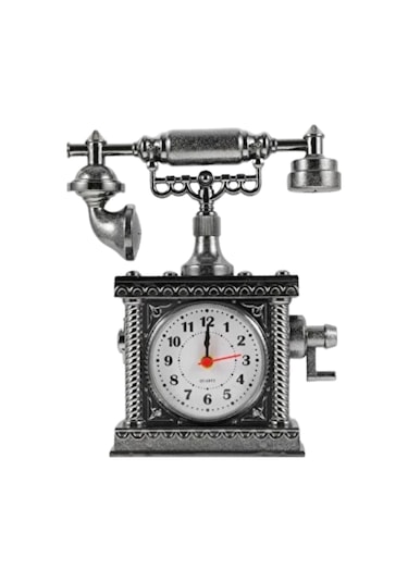 Dekoratif Retro Telefon Masa Saati Çalar Saat Özellikli Antrasit Melanj