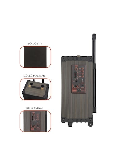 D46 Kahverengi Usb, Tf, Bt, Tws, Fm Çift Mikrofonlu Hoparlör Parti Speaker