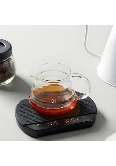 Fastbuy Wangxi 1 Adet Siyah Mat Kahve Elektronik Tartı Zamanlayıcı 3kg 0.3g Usb Şarjlı Akıllı Mutfak Tartısı Siyah