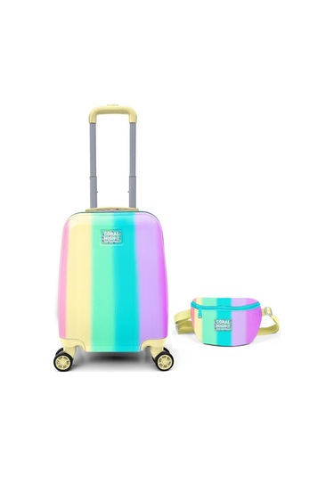 Coral High Sarı Yeşil Pembe Valiz Seti - Kız Çocuk Seyahat Ve Tatil - Çocuk Valizi Ve Bel Çantası Seti Çok Renkli