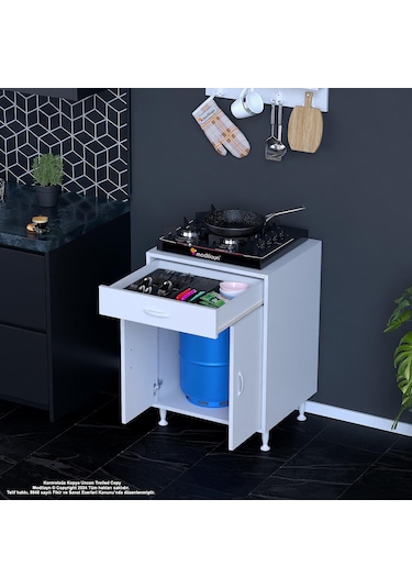Modilayn Birce L-65 X 87 X 48 Cm Set Üstü Ocak Ve Tüp Bölmeli Çekmeceli Mutfak Dolabı