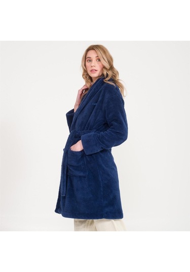 Kadın Welsoft Şal Yaka Polar Sabahlık Lacivert
