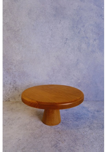 Justwood Mini 20 Cm Ahşap Konik Ayaklı Yuvarlak Pasta Kurabiye Sunum Servis Tabağı Kahverengi