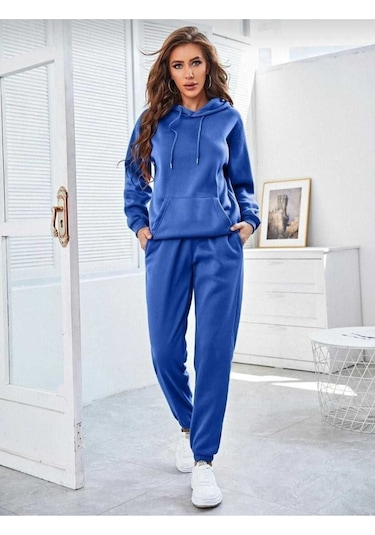 Kozia Outdoors Kapşonlu Esofman Takımı Sweatshirt Jogger Saks Mavi