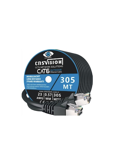 Cat6 305 Metre Dış Ortam 0,57mm Çift Ceketli Çift Katman Outdoor Cat6 Kablo 305mt Kutu