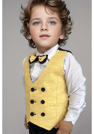 Riccotarz Erkek Bebek Takım Elbise Sarı Yelekli Alt Üst Takım 001