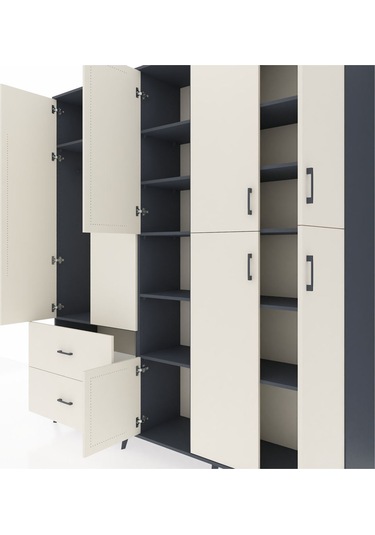 Hyperion Dolap 12 Raflı 2 Çekmeceli Tek Askılı 220x44x243 Antrasit-aytaşı/aytaşı Aytası/aytası