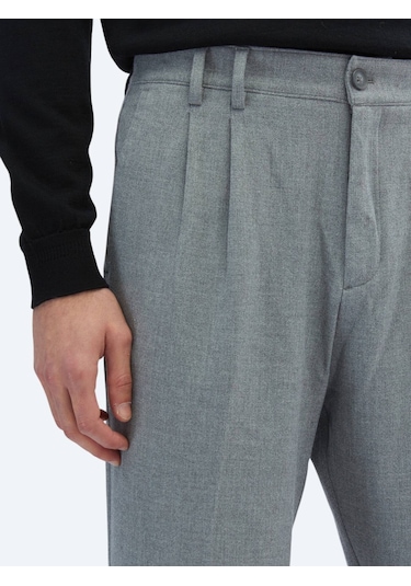 Gri Dokuma Carrot Fit Casual Pantolon Gri