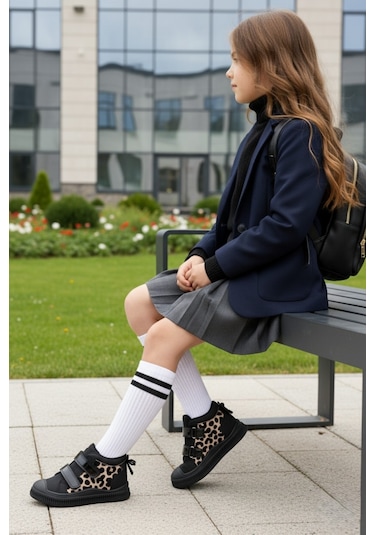 Muggo Paws Kelebekli Çift Cırtlı Kız Bebek Ve Çocuk Bot Leopar