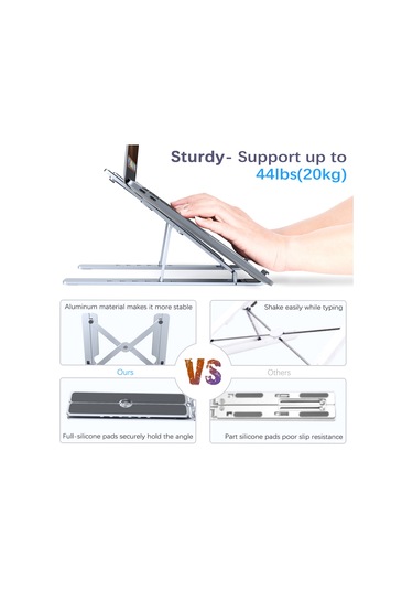 Lemestar Alüminyum Taşınabilir Bilgisayar Ayakçılığı - 8-17.3 İnç Uyumlu, 6 Seviye Yüksekliği Ayarlanabilir, Soğutucu Tasarım, 20kg Yük Kapasitesi