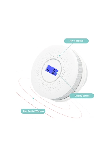 Lemestar Beyaz Ekranlı Kombine Duman Ve Karbon Monoksit Algılayıcı - Pil İle Çalışır, Hassas Tespit, Yüksek Sesli Uyarı, Ev/fabrika/depo Uygun