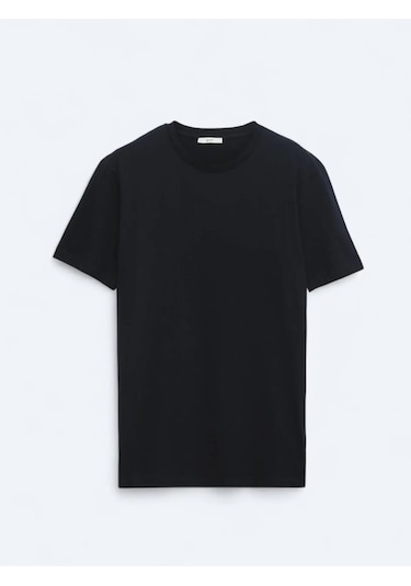 Kip Lacivert Düz Bisiklet Yaka %100 Pamuk T-shirt Lacivert