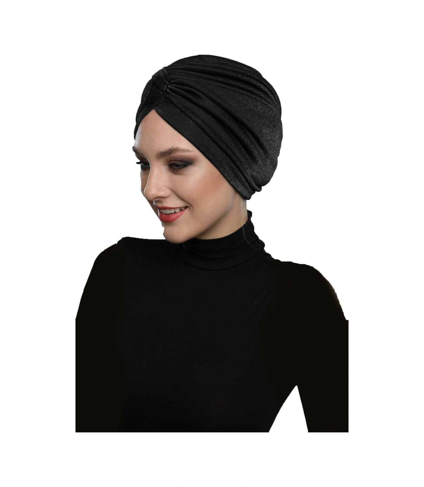 Simli Pike Çapraz Bantlı Astarlı Siyah Hazır Türban Tesettür Bone Abiye Siyah