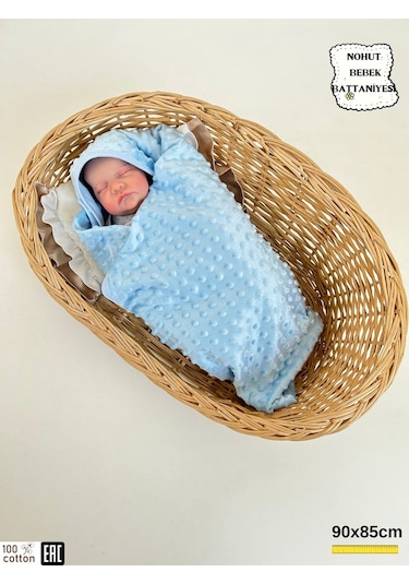 Nohut Kız / Erkek Bebek Battaniyesi & Kundağı Çift Katlı %100 Pamuklu Çok Amaçlı Örtü 90x85cm Btn11003 Mavi