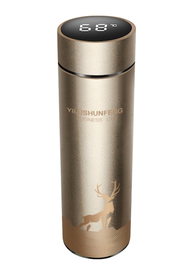 Jeemson 500ml Gümüşçelik Akıllı Su Böceği - Dokunmatik Led Sıcaklık Gösterici, Damlacık Önleyici, Geyik Desenli, Taşınabilir Pil Değiştirilemez Siyah