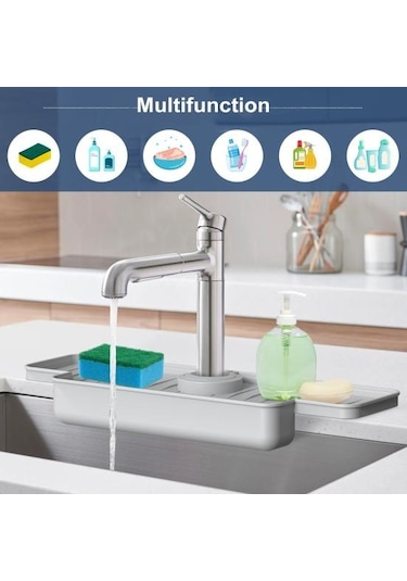 Gri Silikon Musluk Sıçrama Koruma Mat Drenaj Mat Lavabo Su Tutucu Tepsi Kurutma Mat Bulaşık Süngeri Tutucu Mutfak Düzenleyici Araçlar