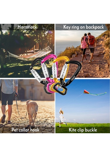 Maiyame Alüminyum Otomatik Kilitleme Kayış Kancası Ve Çember Seti 2 Adet - 500 Kg Dayanım, 360 Döner, Siyah Çok Renkli