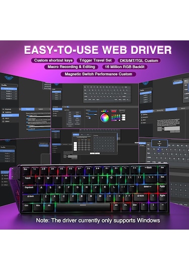 Aula Win68 He Manyetik Klavye Rapid Trigger Graywood Swtich 8000hz Rgb Tkl Hot Swap Oyuncu Klavyesi Siyah