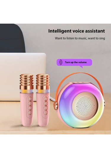 Samdoo A6 Pembe Ev Ktv Sistemi: Kablosuz Mikrofonlu Hoparlör, 360 Rgb Işık, İmmersif Surround Ses, Akıllı Uyum