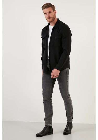 Buratti Çift Cepli Fermuarlı Slim Fit Kışlık Erkek Gömlek Cf21W112925 Siyah