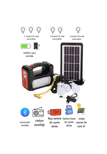 Güneş Enerjili Solar Panelli Radyolu+bluetooth+mp3 Ve Telefon Şarj Özellikli Solar Kamp Lambası Kırmızı