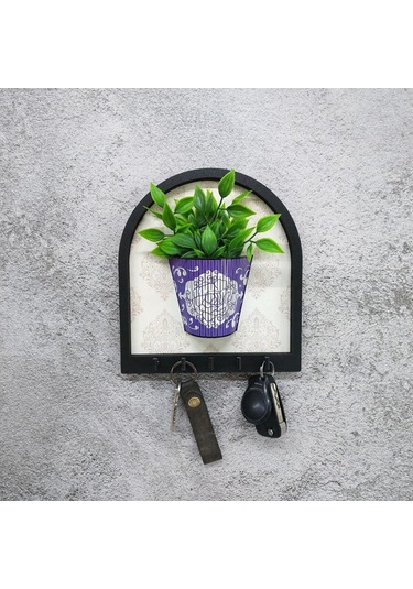 Ahşap Motifli Mor Saksı İçinde Yeşil Yapay Bitki Askılık Duvar Dekoru Diğer