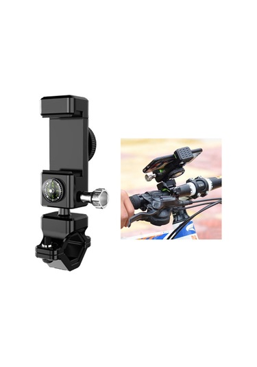 Q003 Hırsızlığa Karşı Düşme Önleyeci 360 Derece Dönen Bisiklet - Motosiklet Pusulalı Cep Telefonu Tutucu Işıksız - Siyah