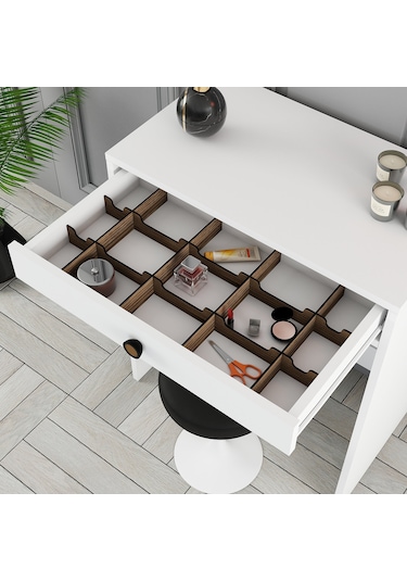 Lizbon Mini Makyaj Masası - Beyaz / Beyaz